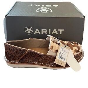 Ariat Women’s Cruiser Slip On Shoes. Leather. Tan Floral White Brindle Hair 10